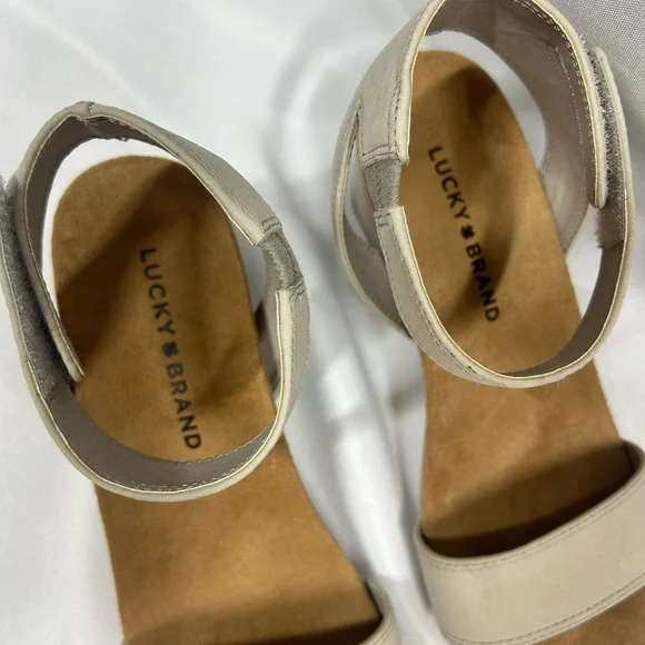 Lucky Brand | Kanoa Leather Suede Wedge Ankle Strap Sandals Women’s Size 6.5 - Picture 4 of 10